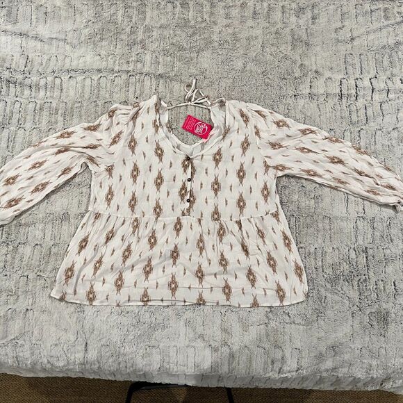 NWT P.S. Love White w/Brown Design Top  0052 - Picture 6 of 8